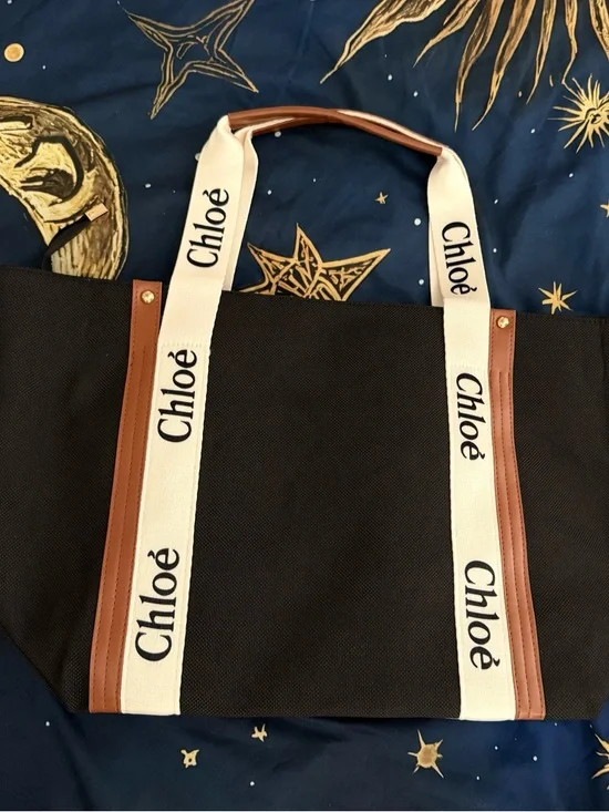 New large Black Canvas Tote with Contrast Straps - Picture 2 of 6